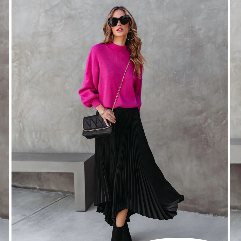 SHILOH PLEATED ASYMMETRICAL MIDI SKIRT - BLACK